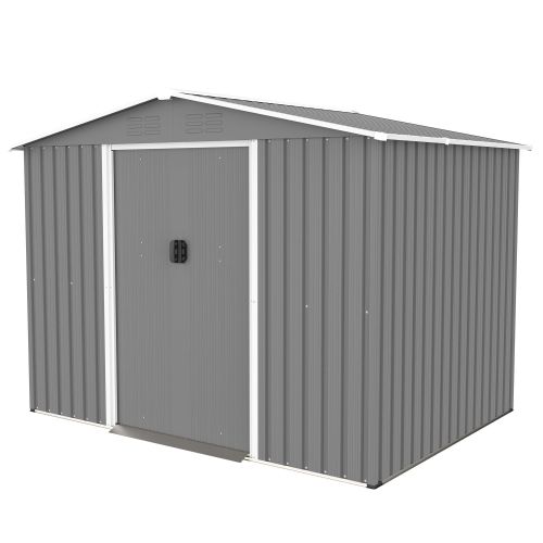 8x6 FT Outdoor Tool Storage Shed with Metal Foundation & Lockable Doors, All Weather Metal Sheds for Garden, Patio, Backyard, Lawn, Gray 8x6 FT Outdoor Tool Storage Shed with Metal Foundation & Lockable Doors, All Weather Metal Sheds for Garden, Patio, Backyard, Lawn, Gray